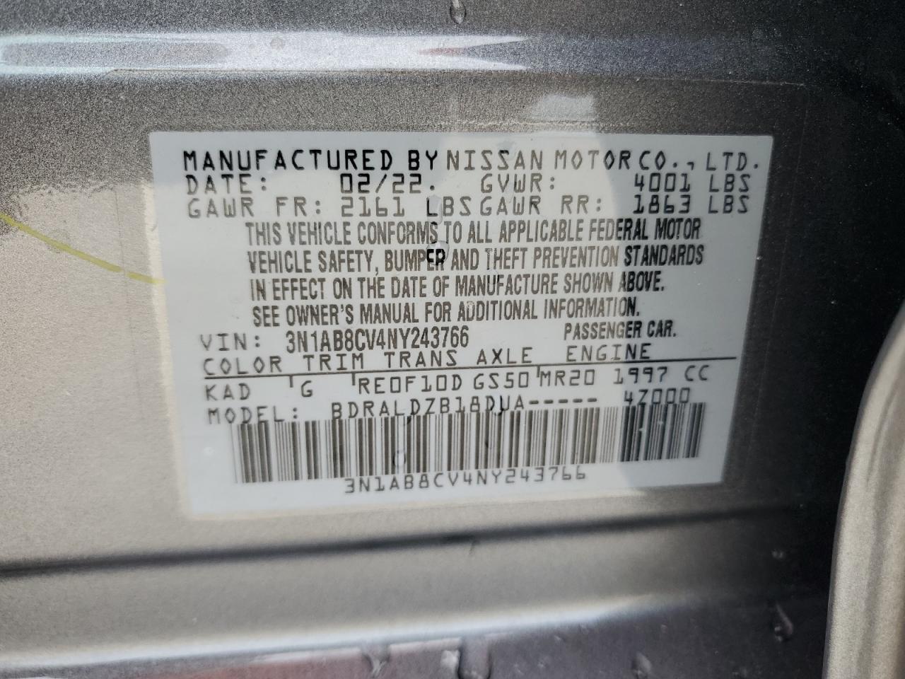 Photo 11 VIN: 3N1AB8CV4NY243766 - NISSAN SENTRA 