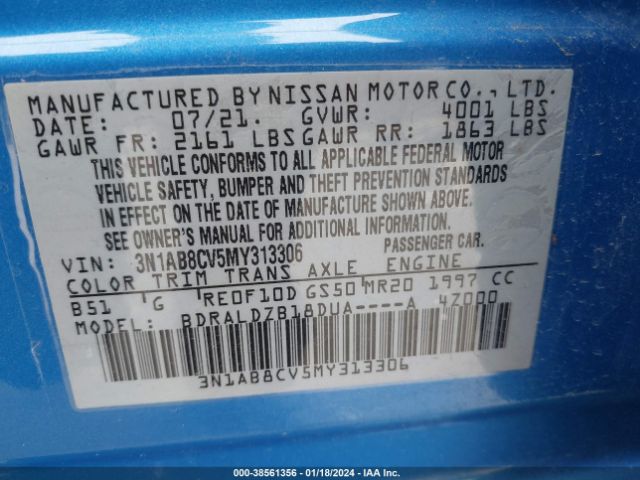 Photo 8 VIN: 3N1AB8CV5MY313306 - NISSAN SENTRA 