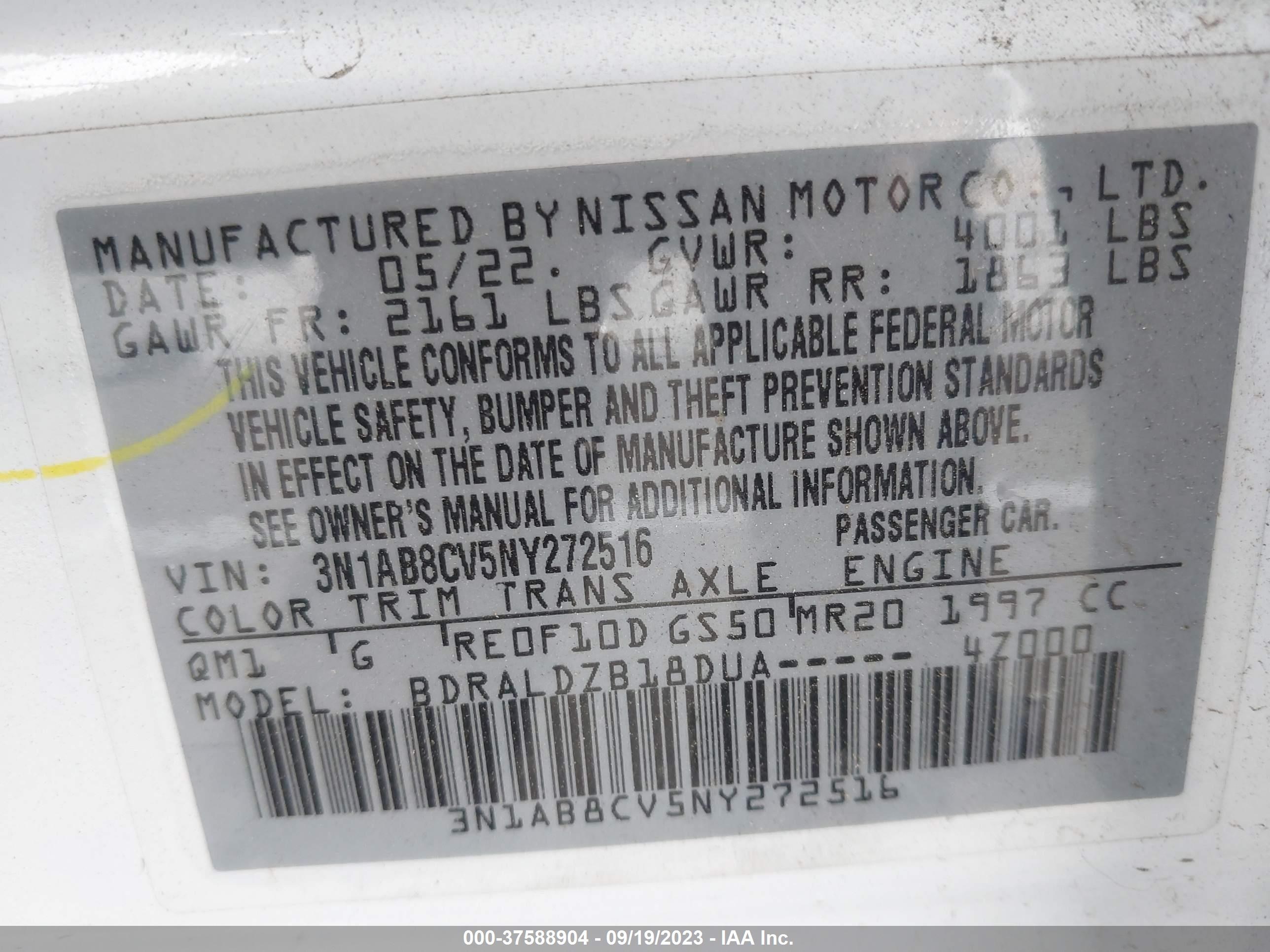 Photo 8 VIN: 3N1AB8CV5NY272516 - NISSAN SENTRA 