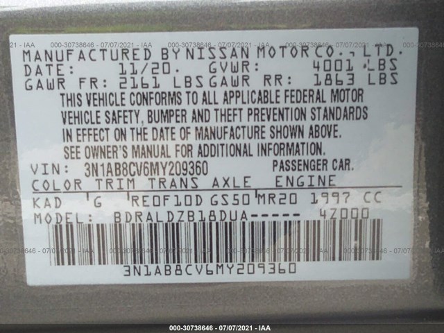 Photo 8 VIN: 3N1AB8CV6MY209360 - NISSAN SENTRA 