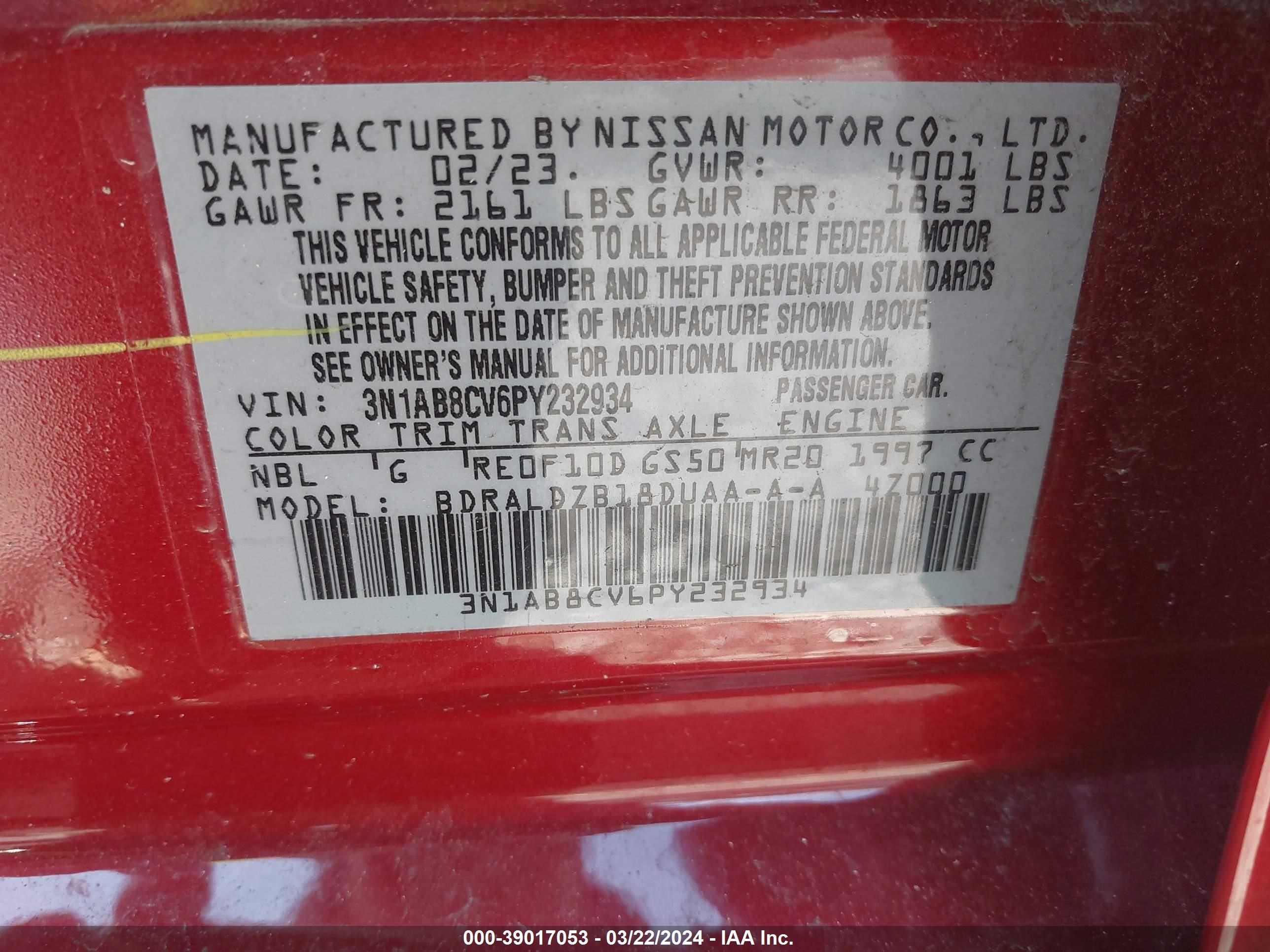 Photo 8 VIN: 3N1AB8CV6PY232934 - NISSAN SENTRA 