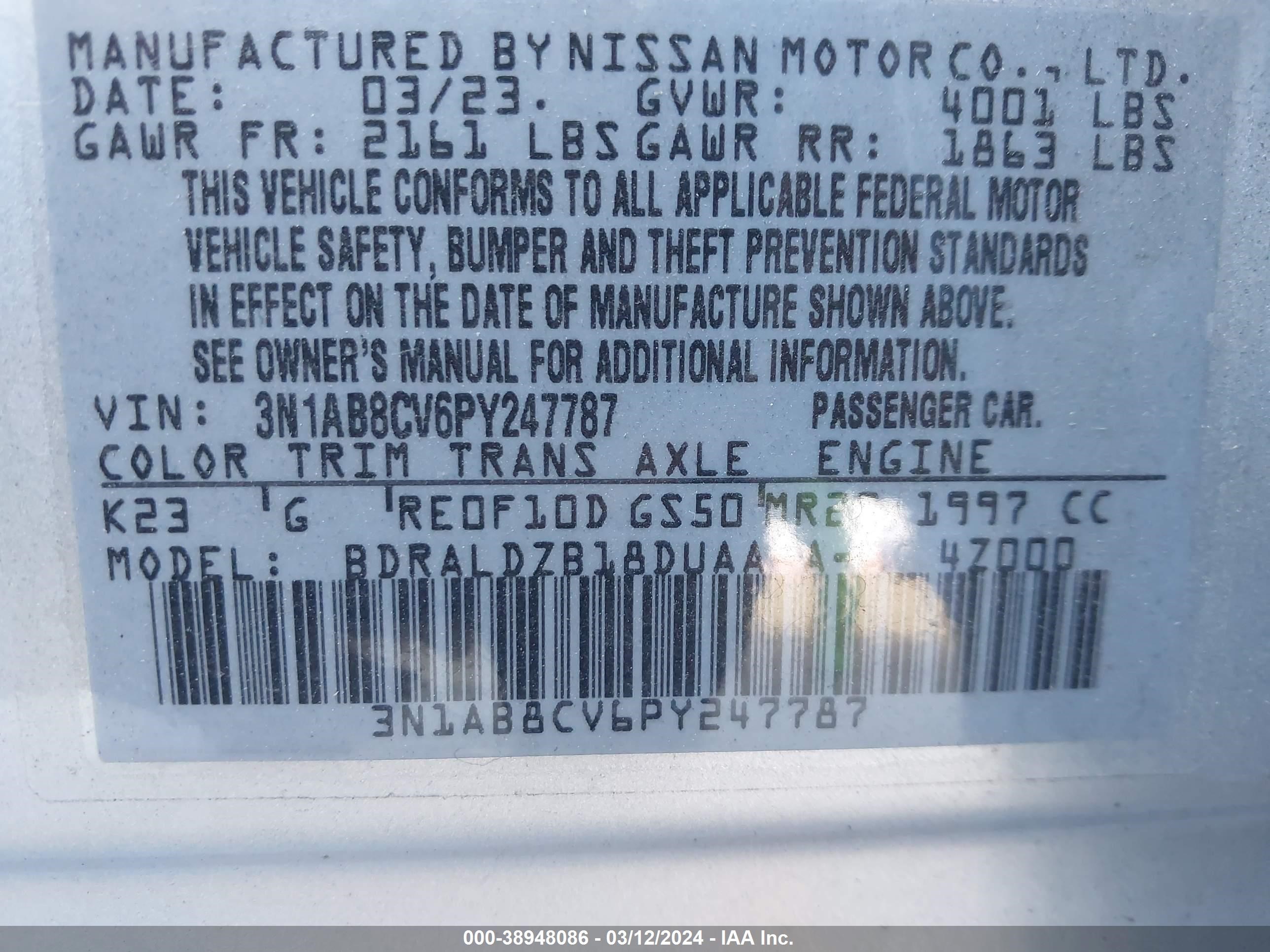 Photo 8 VIN: 3N1AB8CV6PY247787 - NISSAN SENTRA 