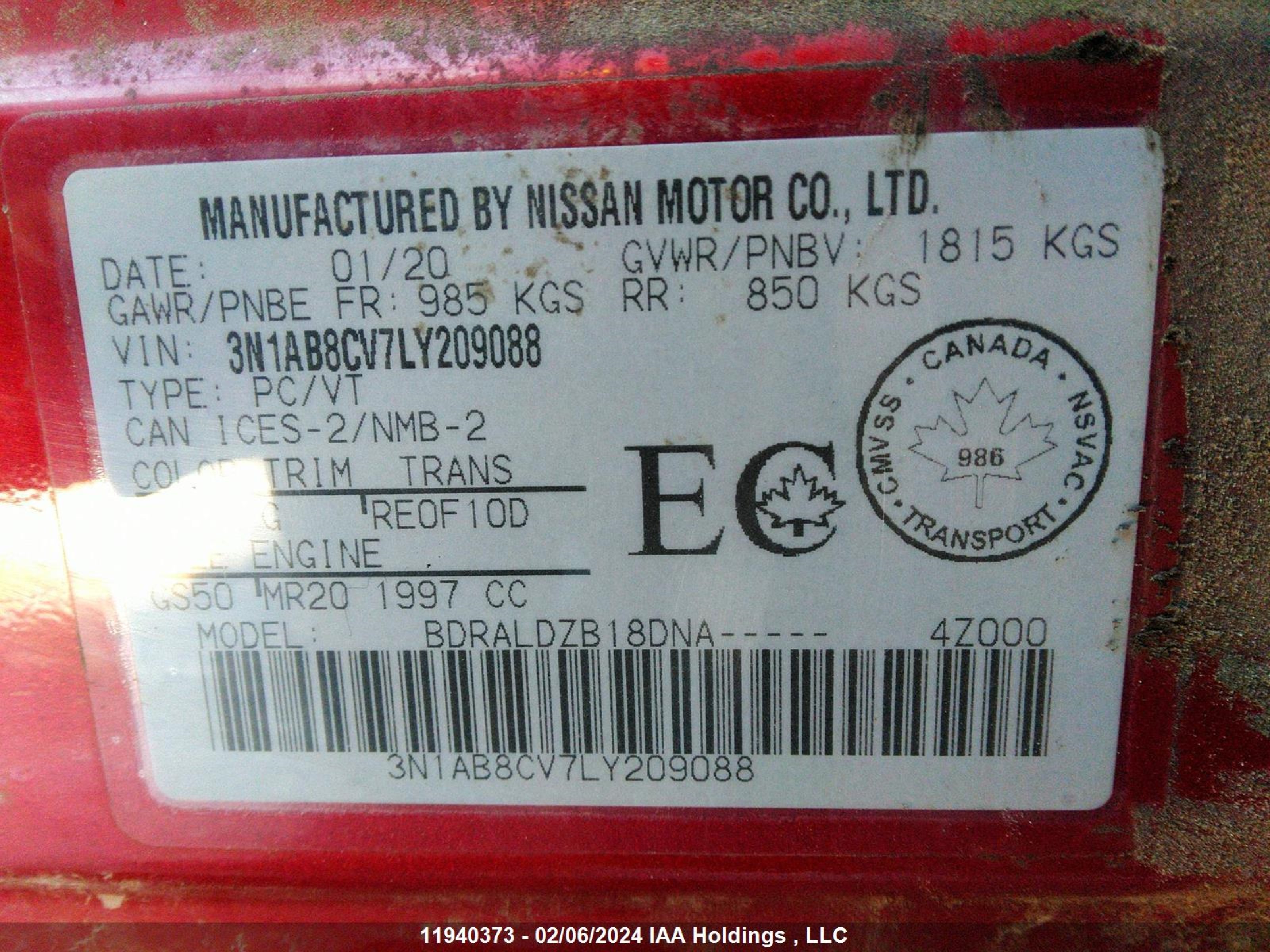 Photo 8 VIN: 3N1AB8CV7LY209088 - NISSAN SENTRA 