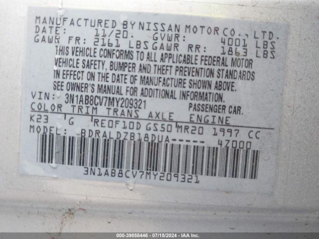 Photo 8 VIN: 3N1AB8CV7MY209321 - NISSAN SENTRA 