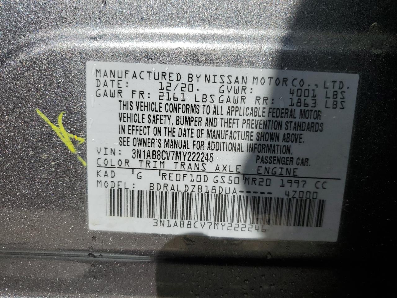 Photo 11 VIN: 3N1AB8CV7MY222246 - NISSAN SENTRA 