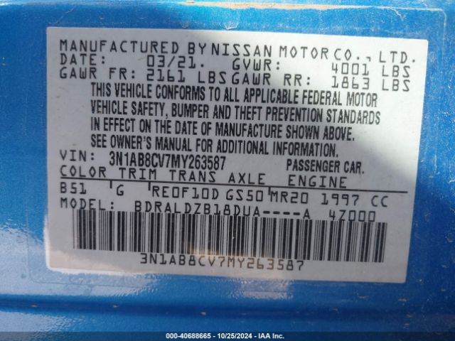 Photo 8 VIN: 3N1AB8CV7MY263587 - NISSAN SENTRA 