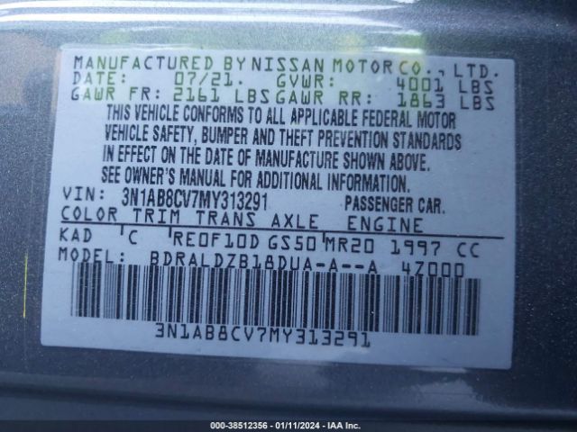 Photo 8 VIN: 3N1AB8CV7MY313291 - NISSAN SENTRA 