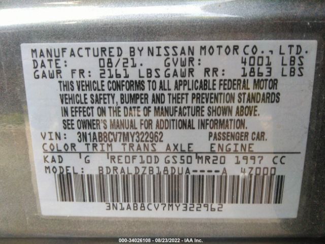 Photo 8 VIN: 3N1AB8CV7MY322962 - NISSAN SENTRA 