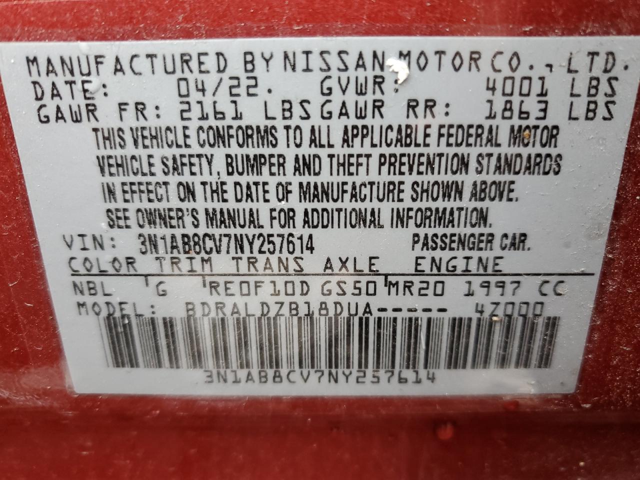 Photo 11 VIN: 3N1AB8CV7NY257614 - NISSAN SENTRA 