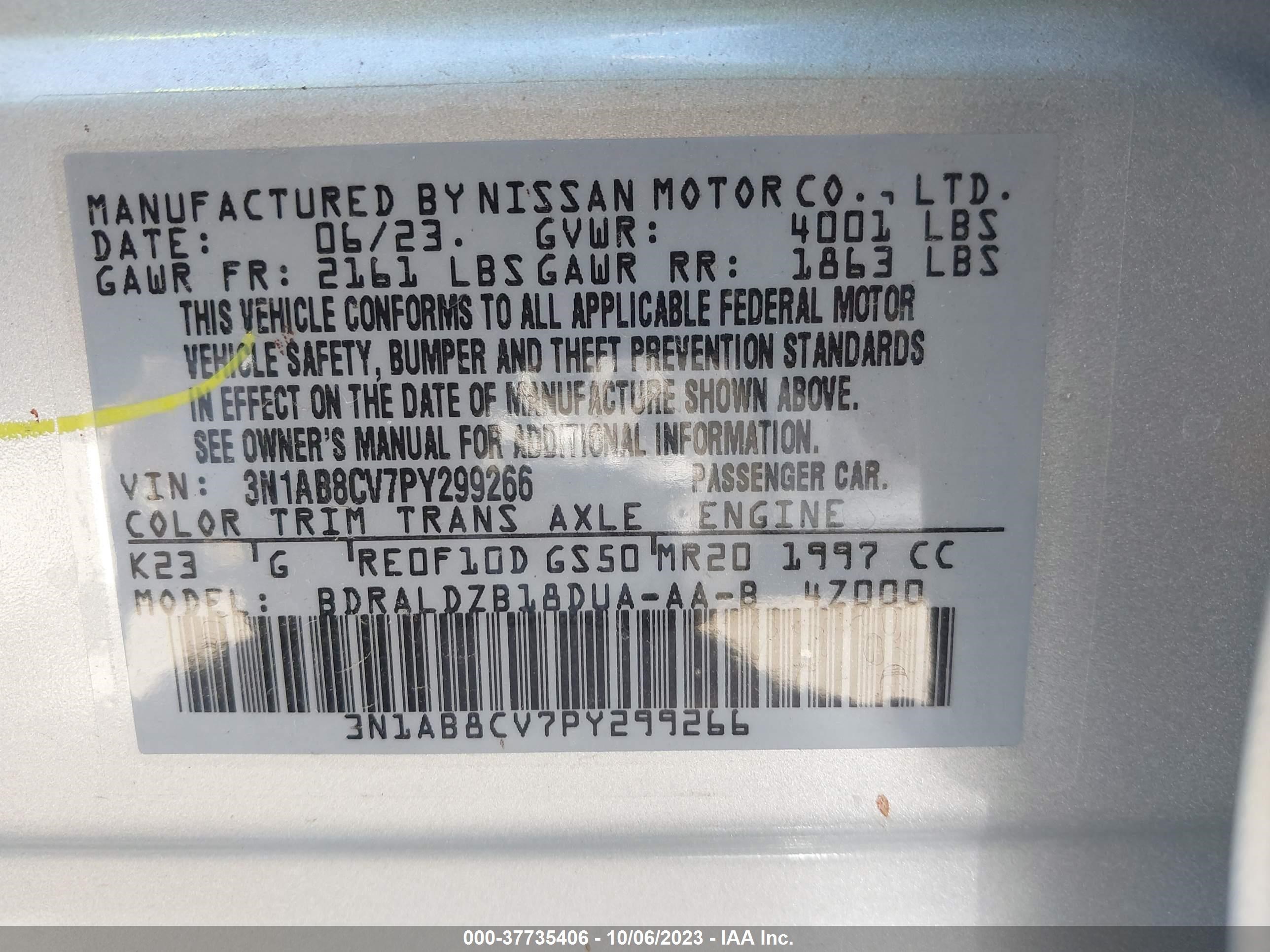 Photo 8 VIN: 3N1AB8CV7PY299266 - NISSAN SENTRA 