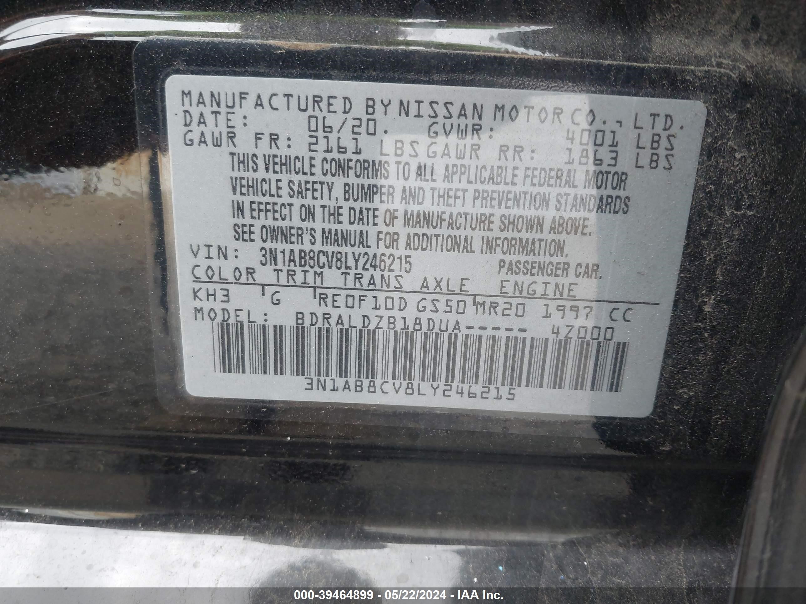 Photo 8 VIN: 3N1AB8CV8LY246215 - NISSAN SENTRA 