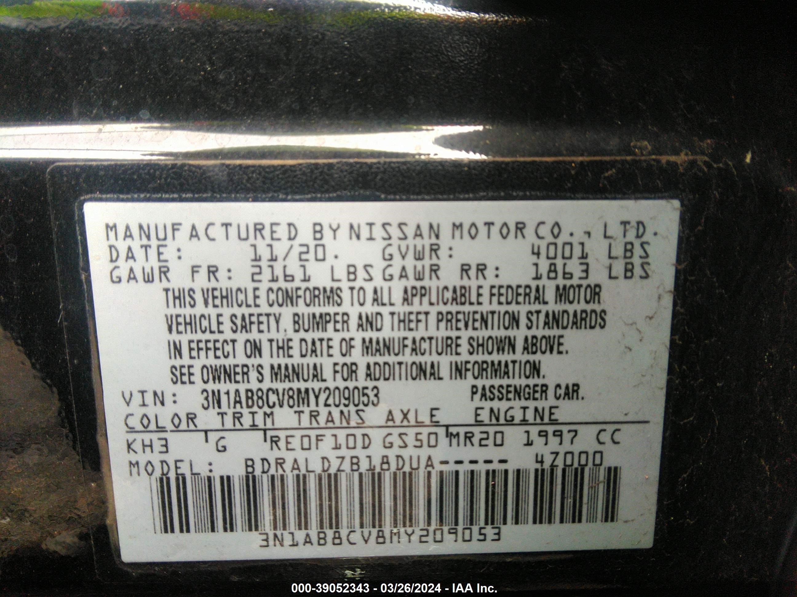 Photo 8 VIN: 3N1AB8CV8MY209053 - NISSAN SENTRA 