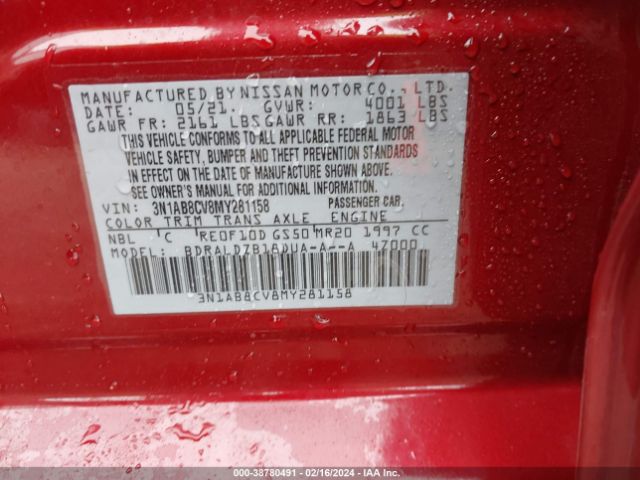 Photo 8 VIN: 3N1AB8CV8MY281158 - NISSAN SENTRA 