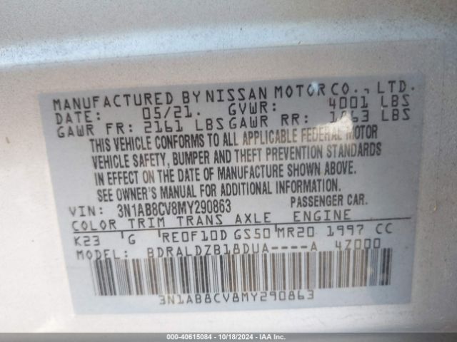 Photo 8 VIN: 3N1AB8CV8MY290863 - NISSAN SENTRA 