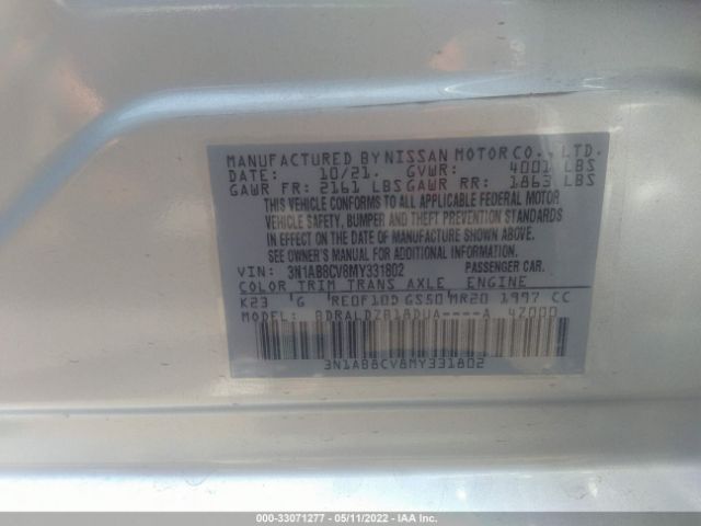 Photo 8 VIN: 3N1AB8CV8MY331802 - NISSAN SENTRA 