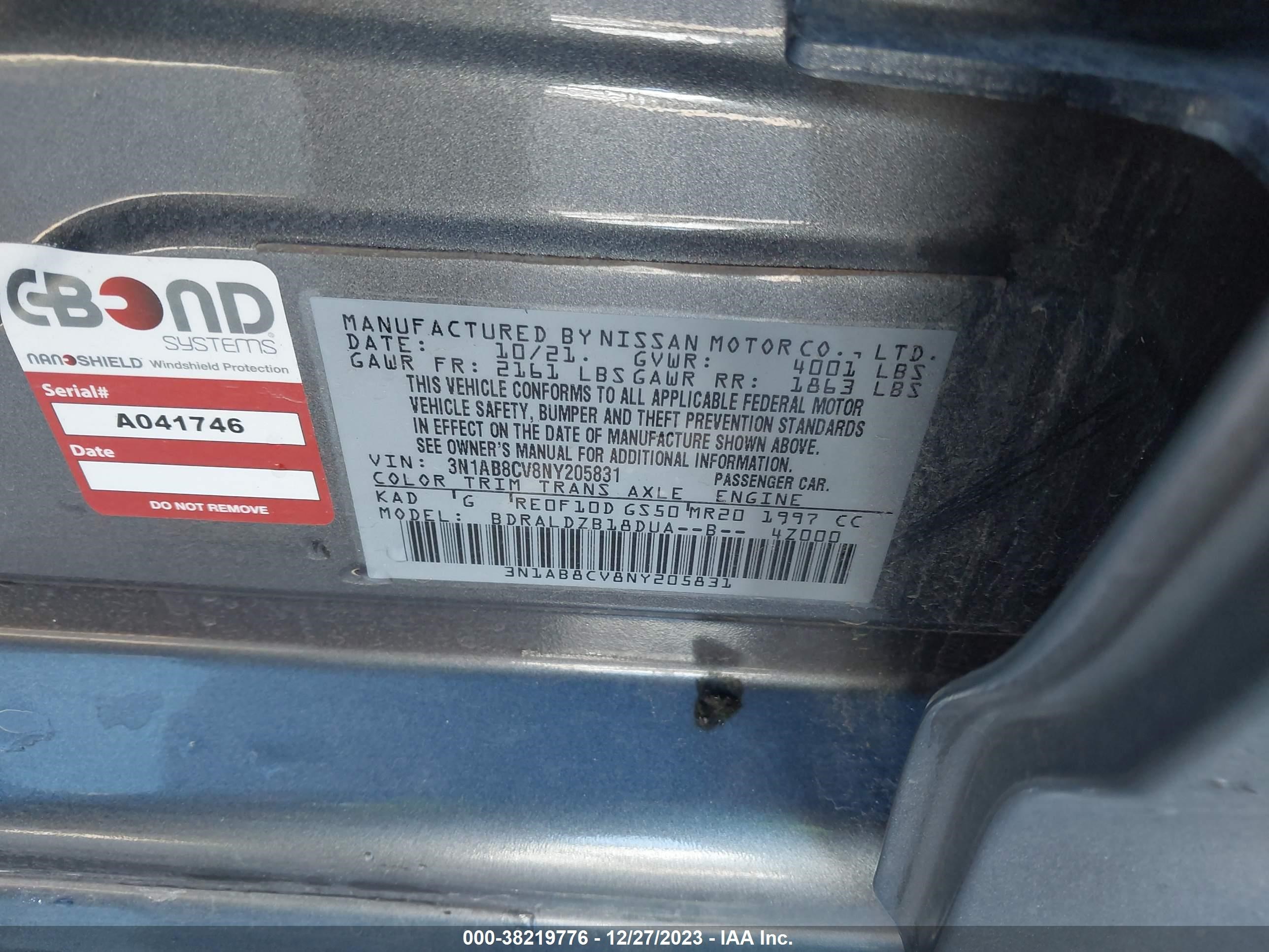 Photo 8 VIN: 3N1AB8CV8NY205831 - NISSAN SENTRA 