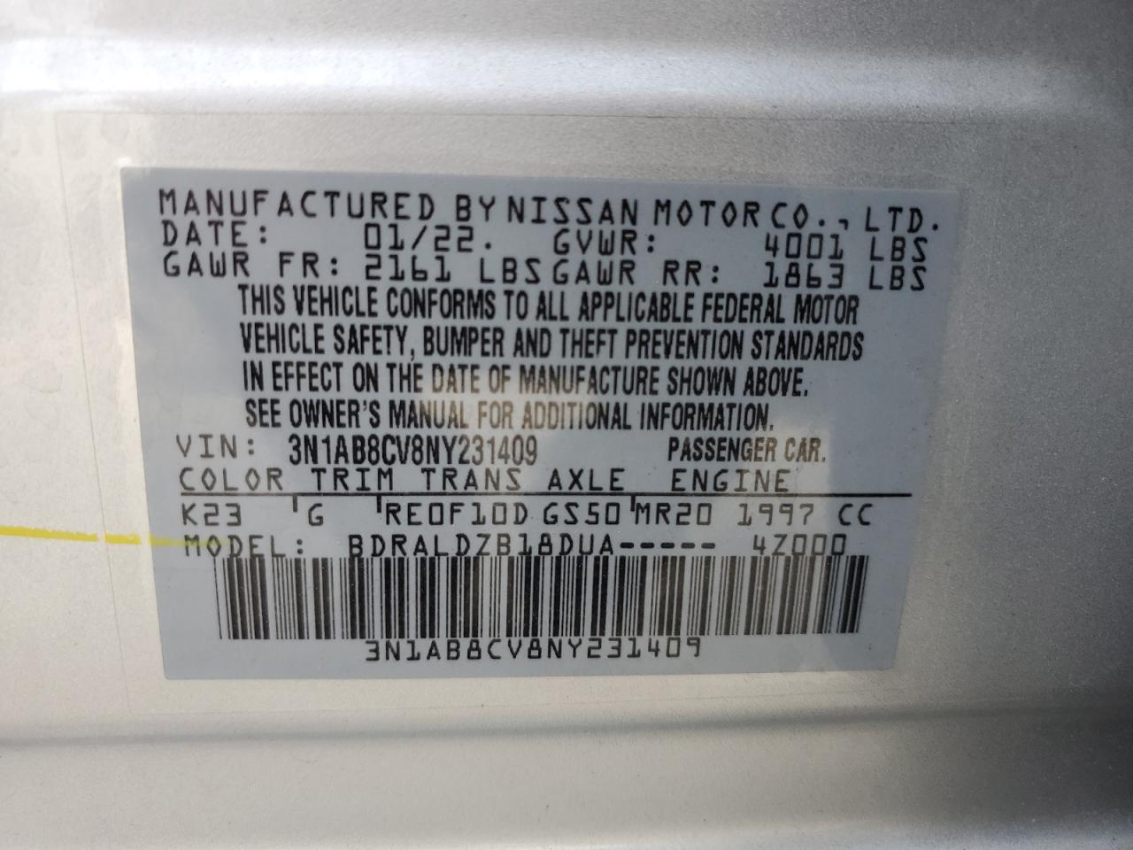 Photo 11 VIN: 3N1AB8CV8NY231409 - NISSAN SENTRA 