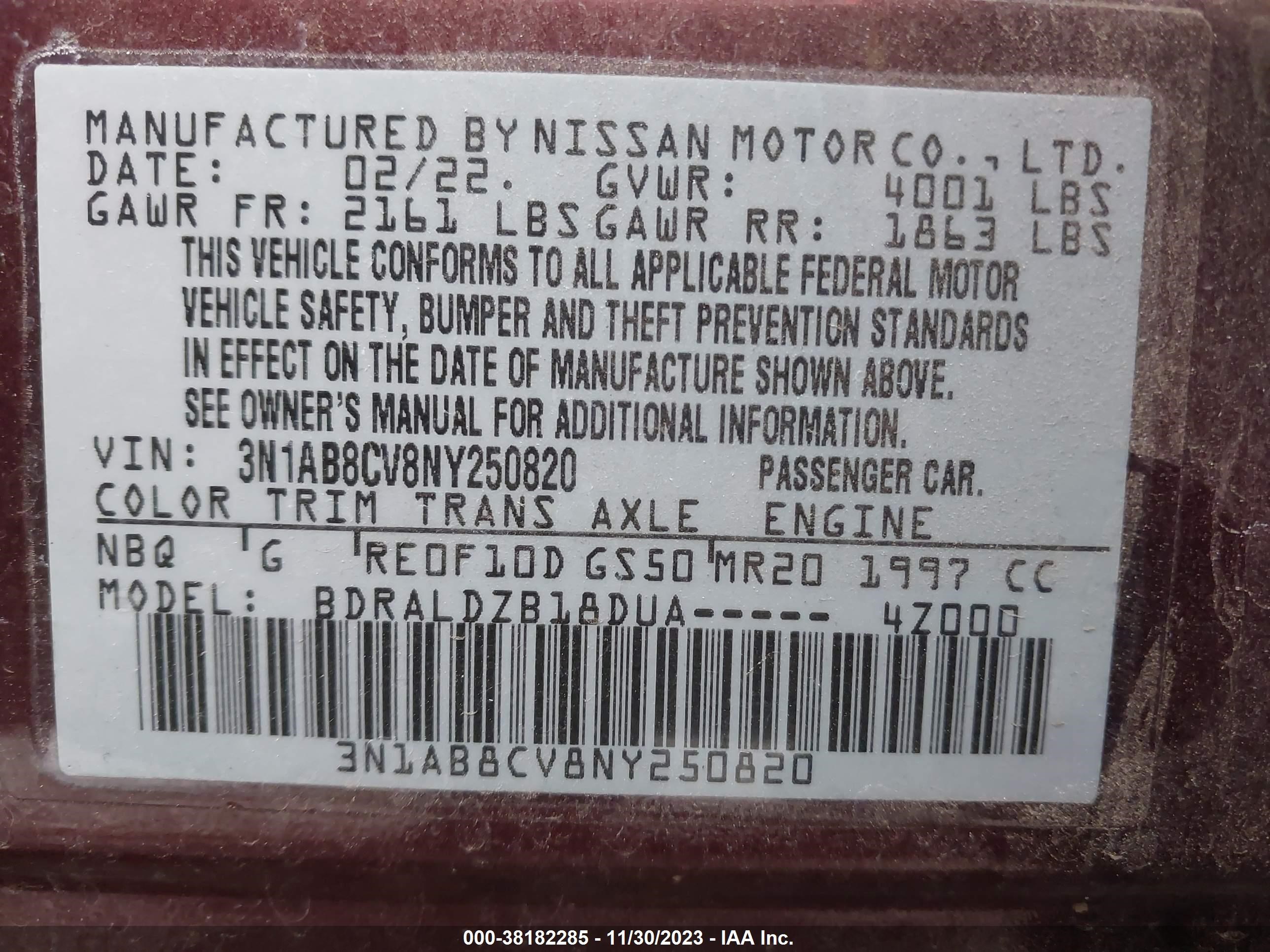 Photo 8 VIN: 3N1AB8CV8NY250820 - NISSAN SENTRA 