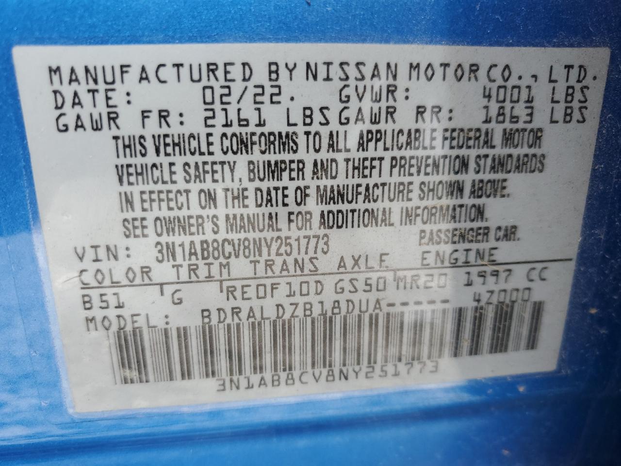 Photo 12 VIN: 3N1AB8CV8NY251773 - NISSAN SENTRA 