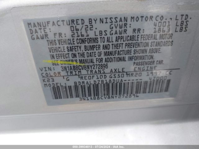 Photo 8 VIN: 3N1AB8CV8NY272896 - NISSAN SENTRA 