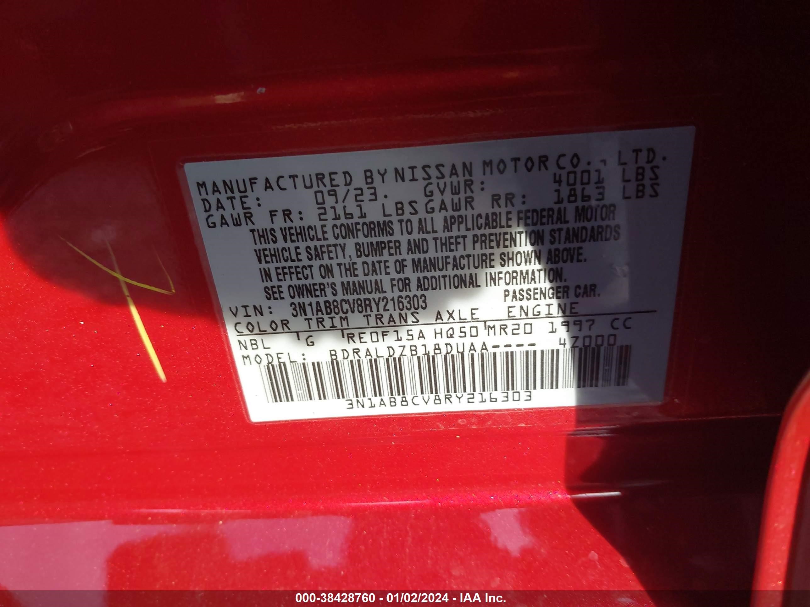 Photo 8 VIN: 3N1AB8CV8RY216303 - NISSAN SENTRA 