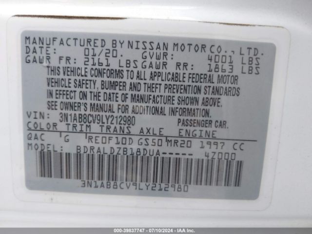 Photo 8 VIN: 3N1AB8CV9LY212980 - NISSAN SENTRA 