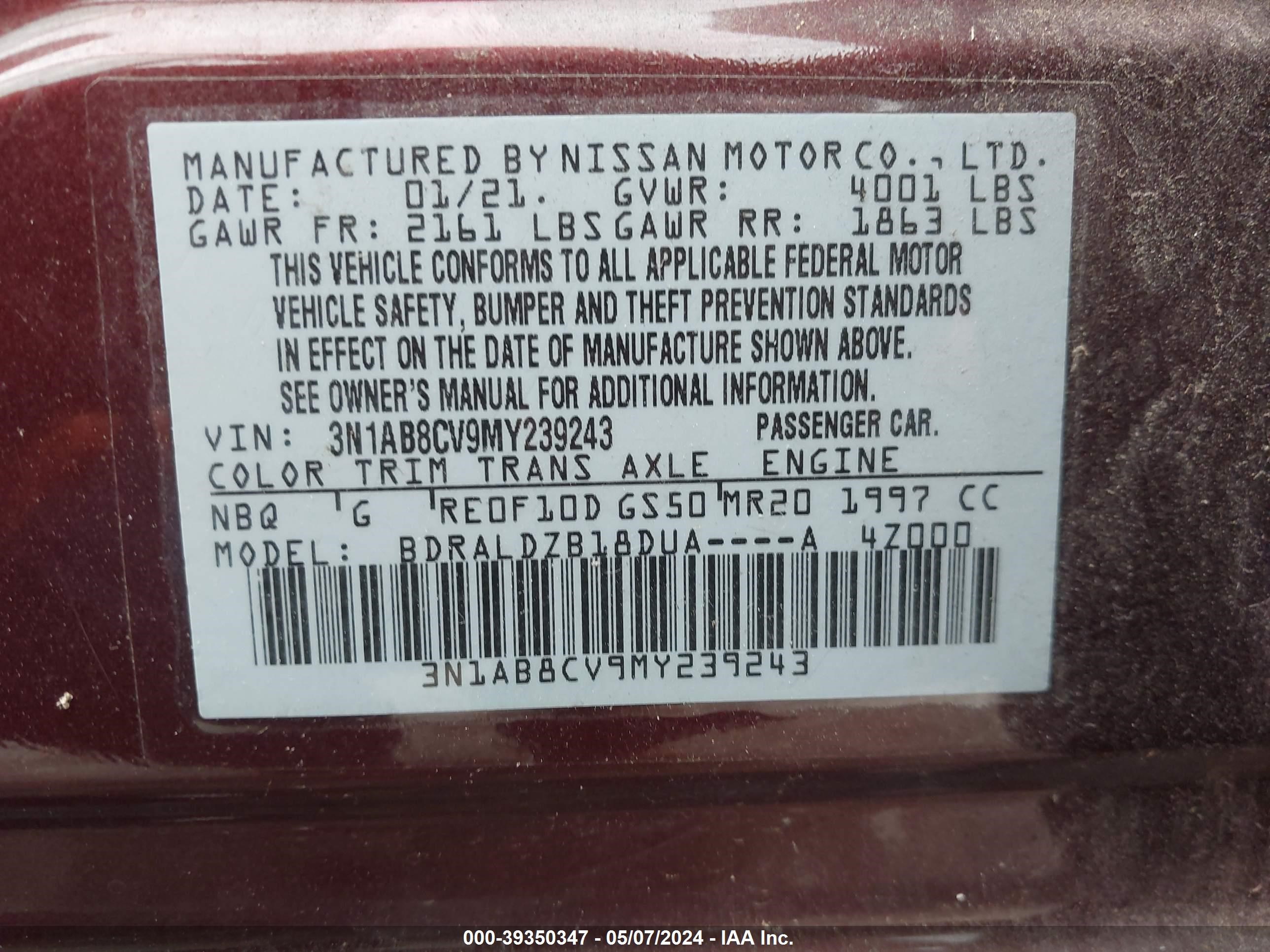 Photo 8 VIN: 3N1AB8CV9MY239243 - NISSAN SENTRA 