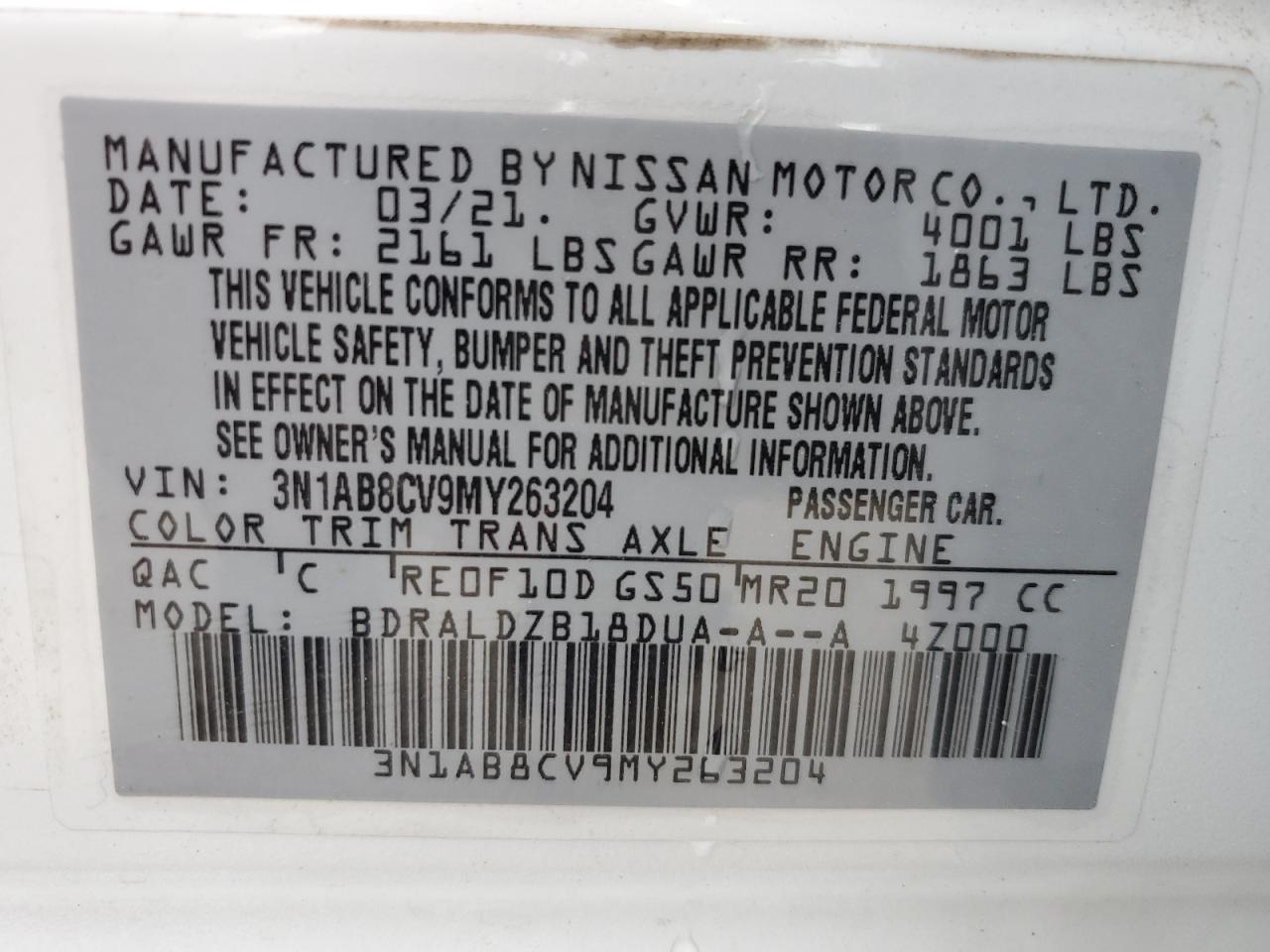 Photo 11 VIN: 3N1AB8CV9MY263204 - NISSAN SENTRA 