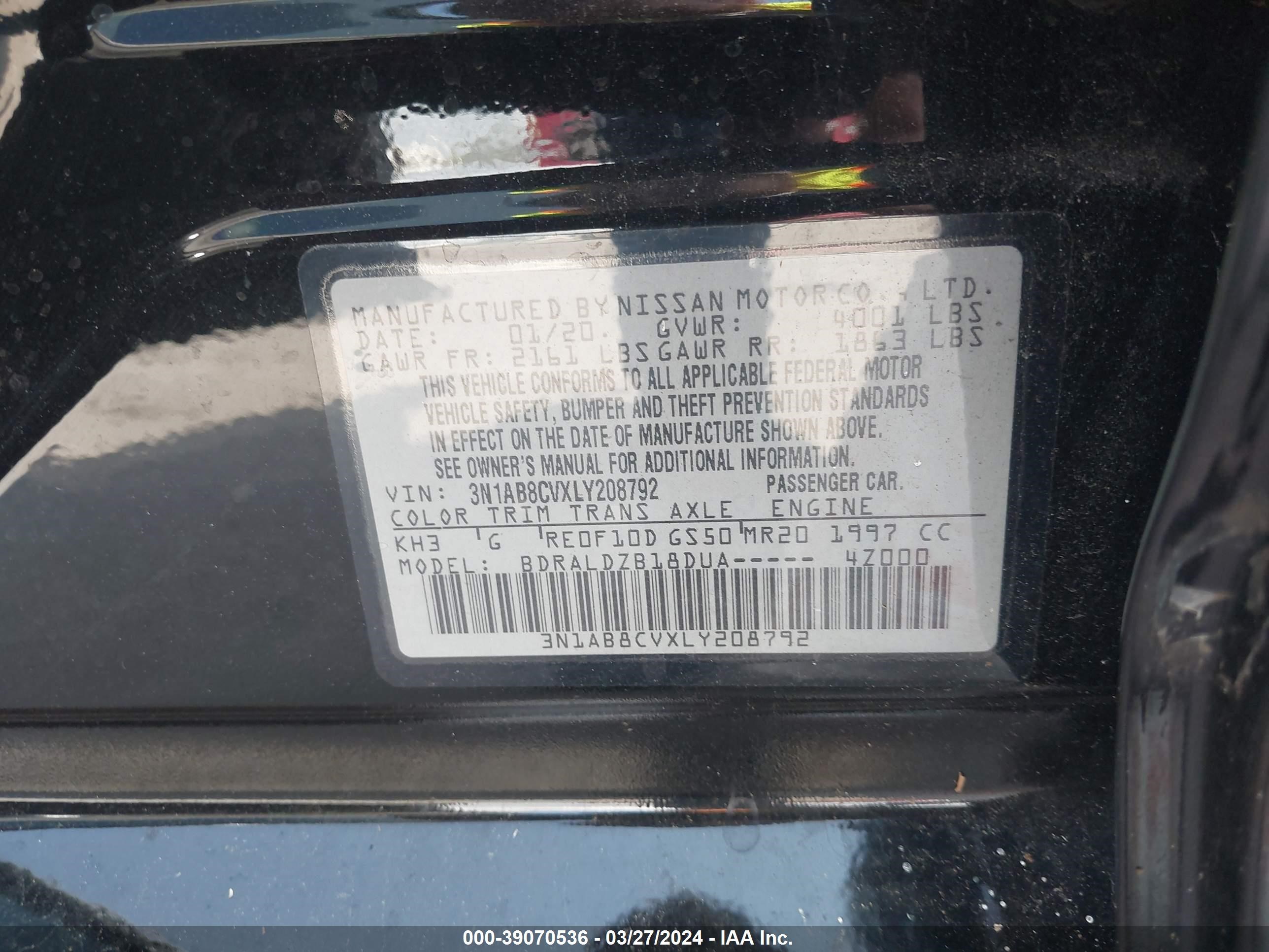 Photo 8 VIN: 3N1AB8CVXLY208792 - NISSAN SENTRA 