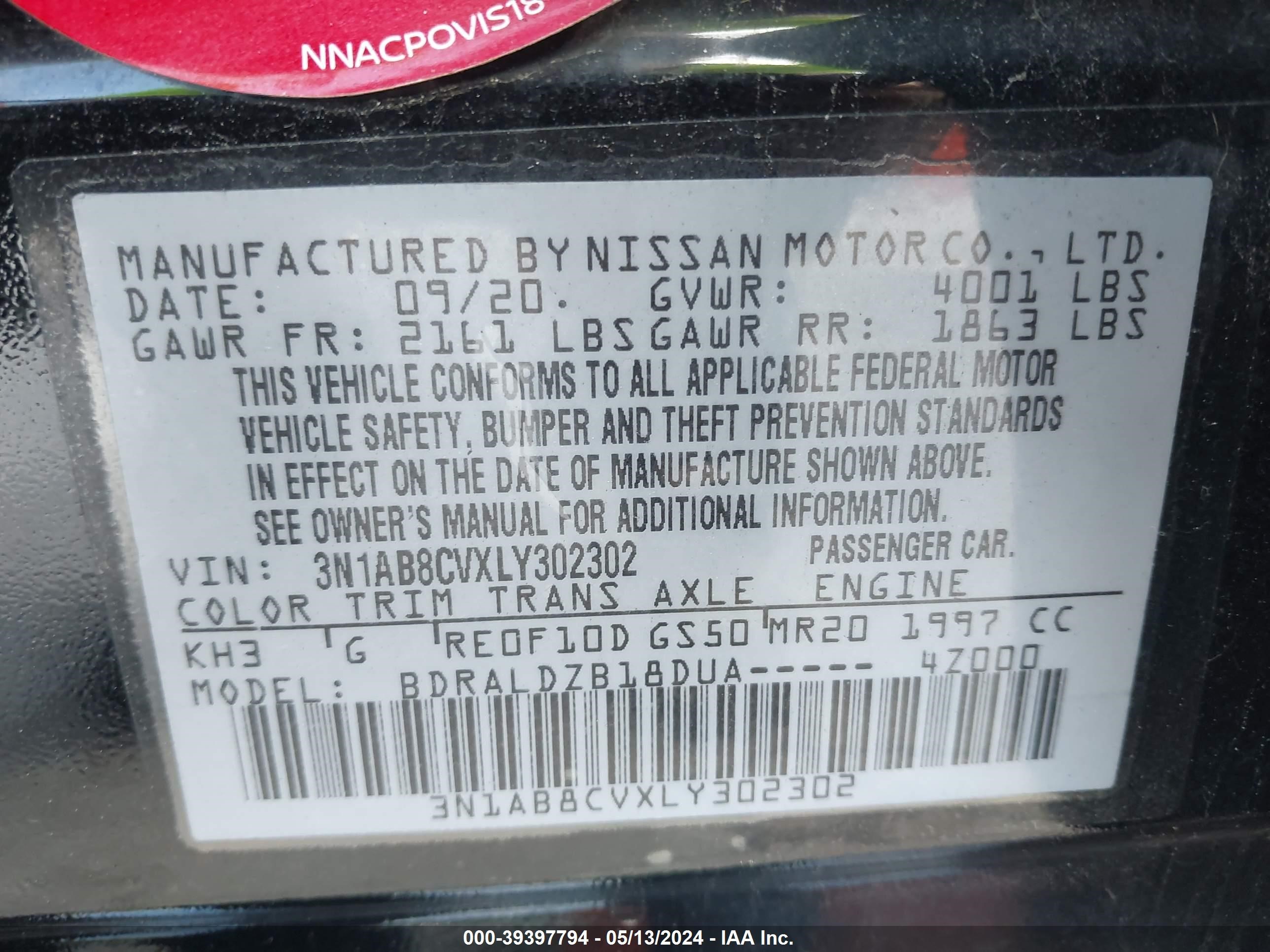 Photo 8 VIN: 3N1AB8CVXLY302302 - NISSAN SENTRA 