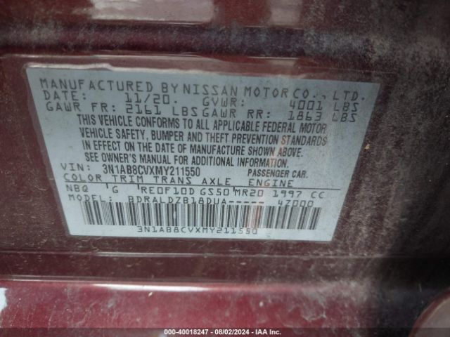 Photo 8 VIN: 3N1AB8CVXMY211550 - NISSAN SENTRA 