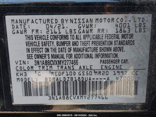 Photo 8 VIN: 3N1AB8CVXMY277466 - NISSAN SENTRA 