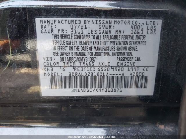 Photo 8 VIN: 3N1AB8CVXMY310871 - NISSAN SENTRA 