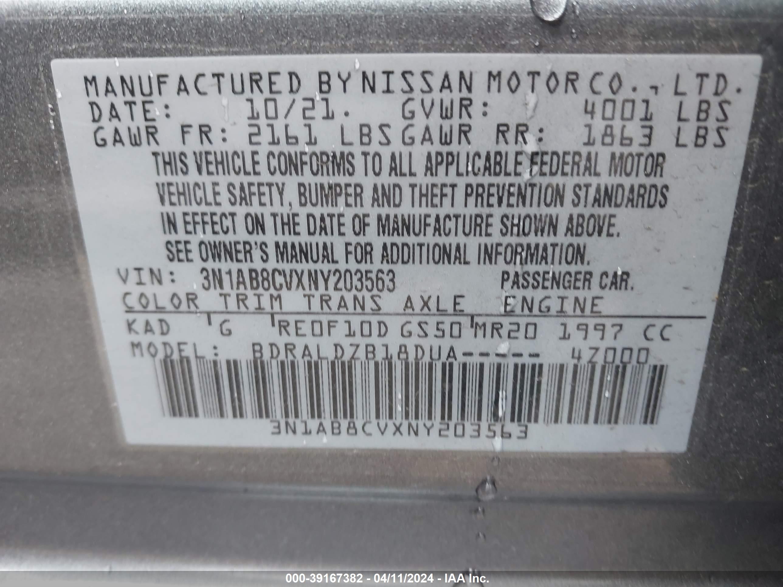 Photo 8 VIN: 3N1AB8CVXNY203563 - NISSAN SENTRA 