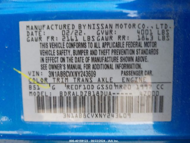 Photo 8 VIN: 3N1AB8CVXNY243609 - NISSAN SENTRA 