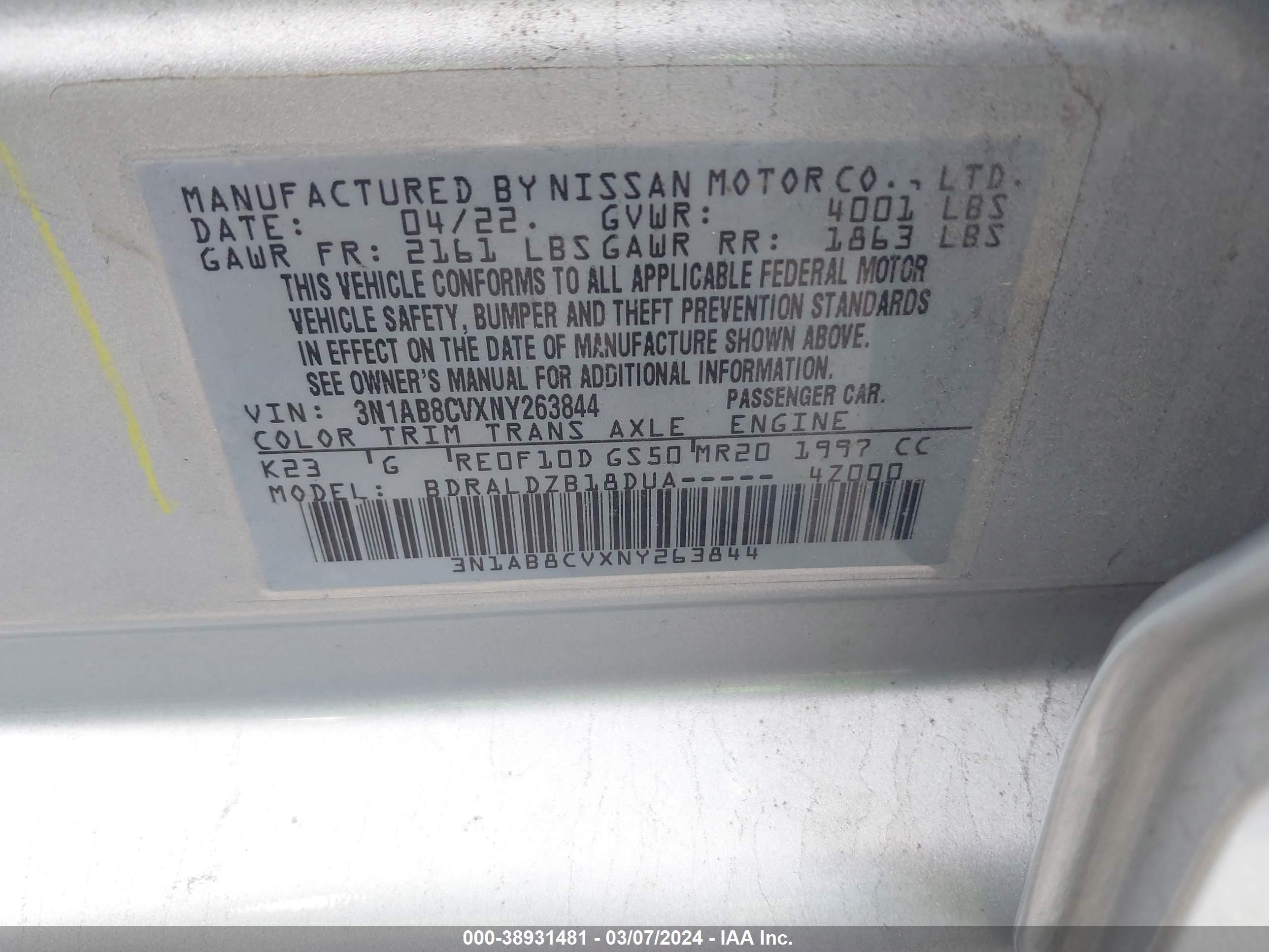 Photo 8 VIN: 3N1AB8CVXNY263844 - NISSAN SENTRA 