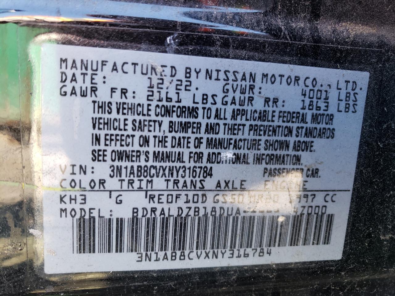 Photo 12 VIN: 3N1AB8CVXNY316784 - NISSAN SENTRA 