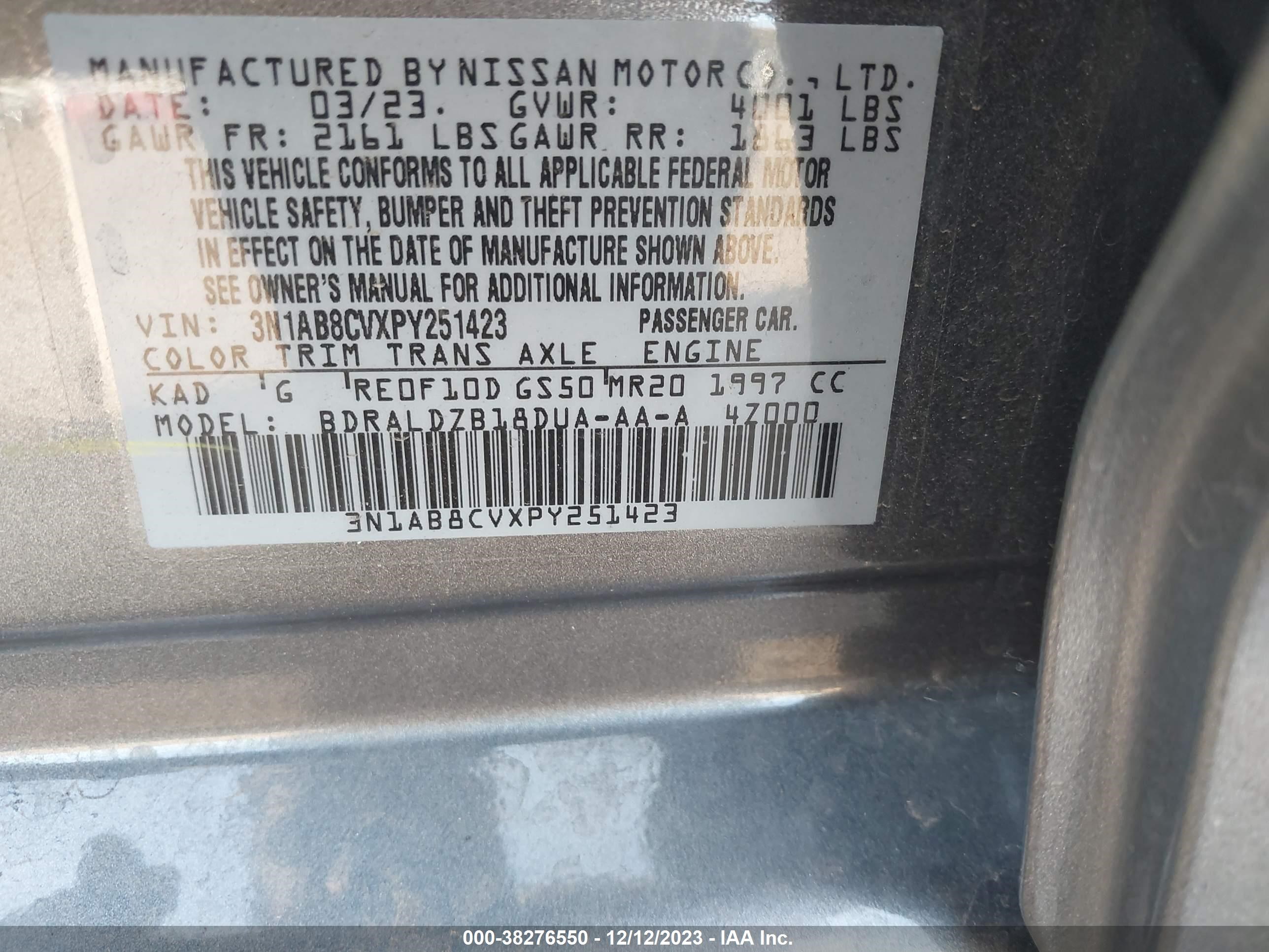 Photo 8 VIN: 3N1AB8CVXPY251423 - NISSAN SENTRA 