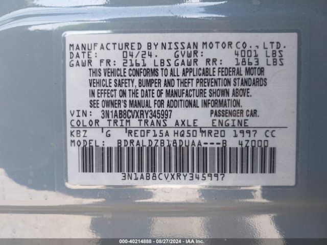 Photo 8 VIN: 3N1AB8CVXRY345997 - NISSAN SENTRA 