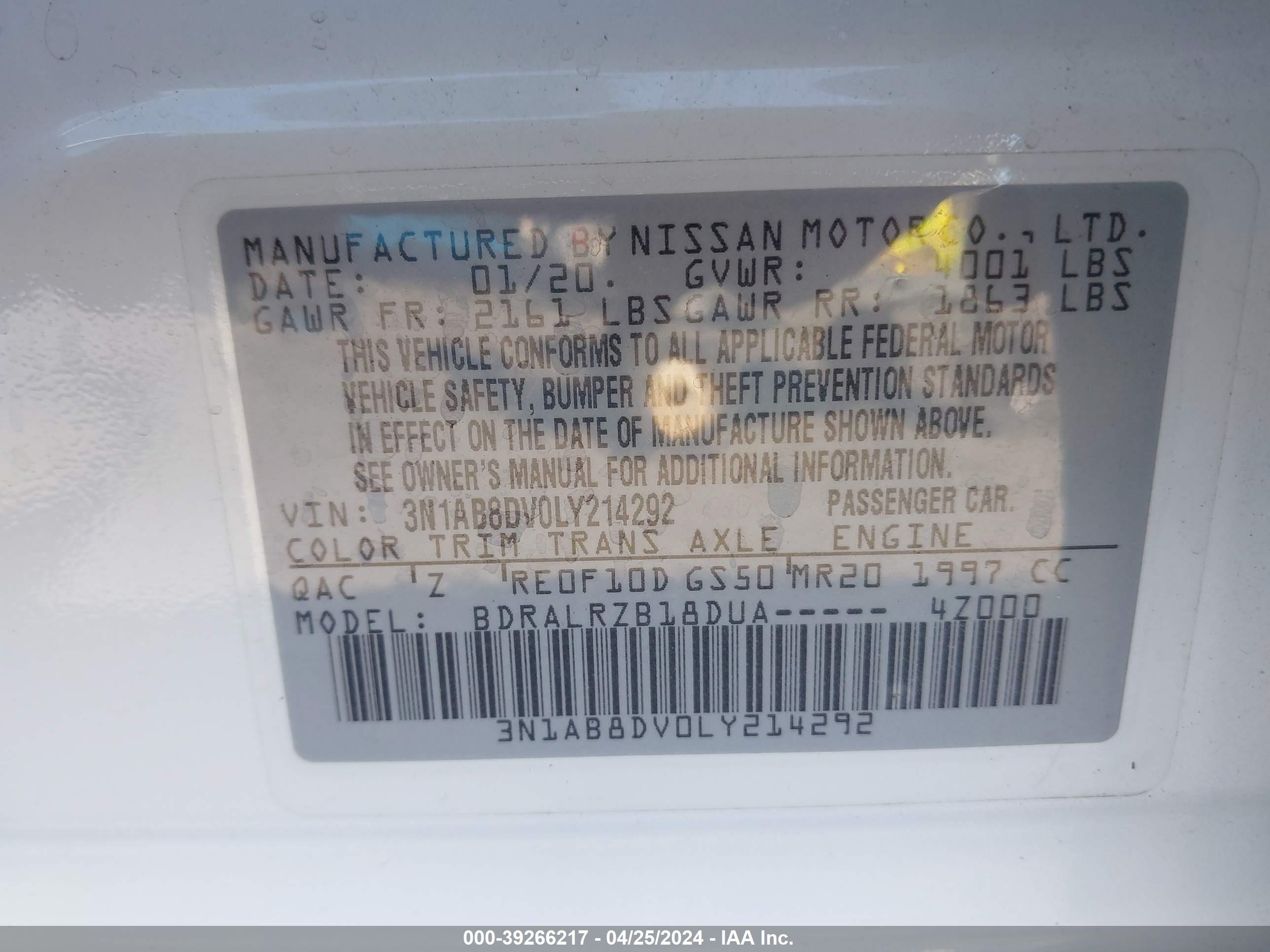 Photo 8 VIN: 3N1AB8DV0LY214292 - NISSAN SENTRA 