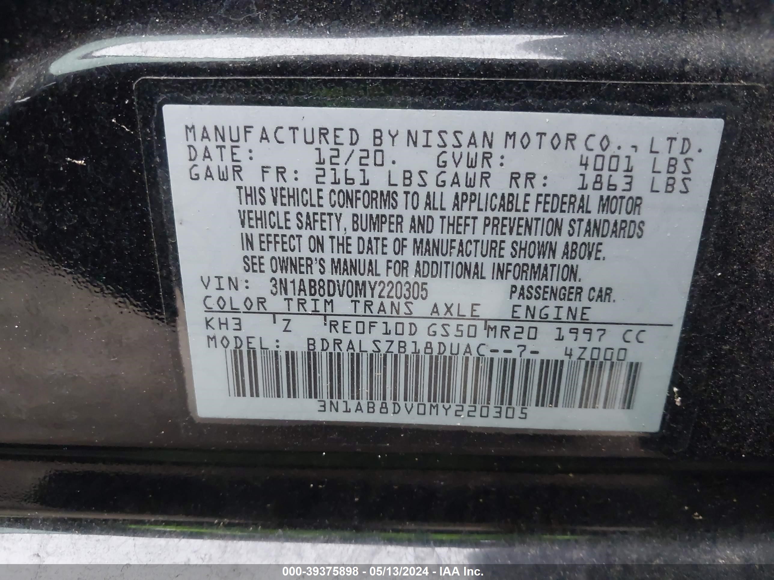 Photo 8 VIN: 3N1AB8DV0MY220305 - NISSAN SENTRA 