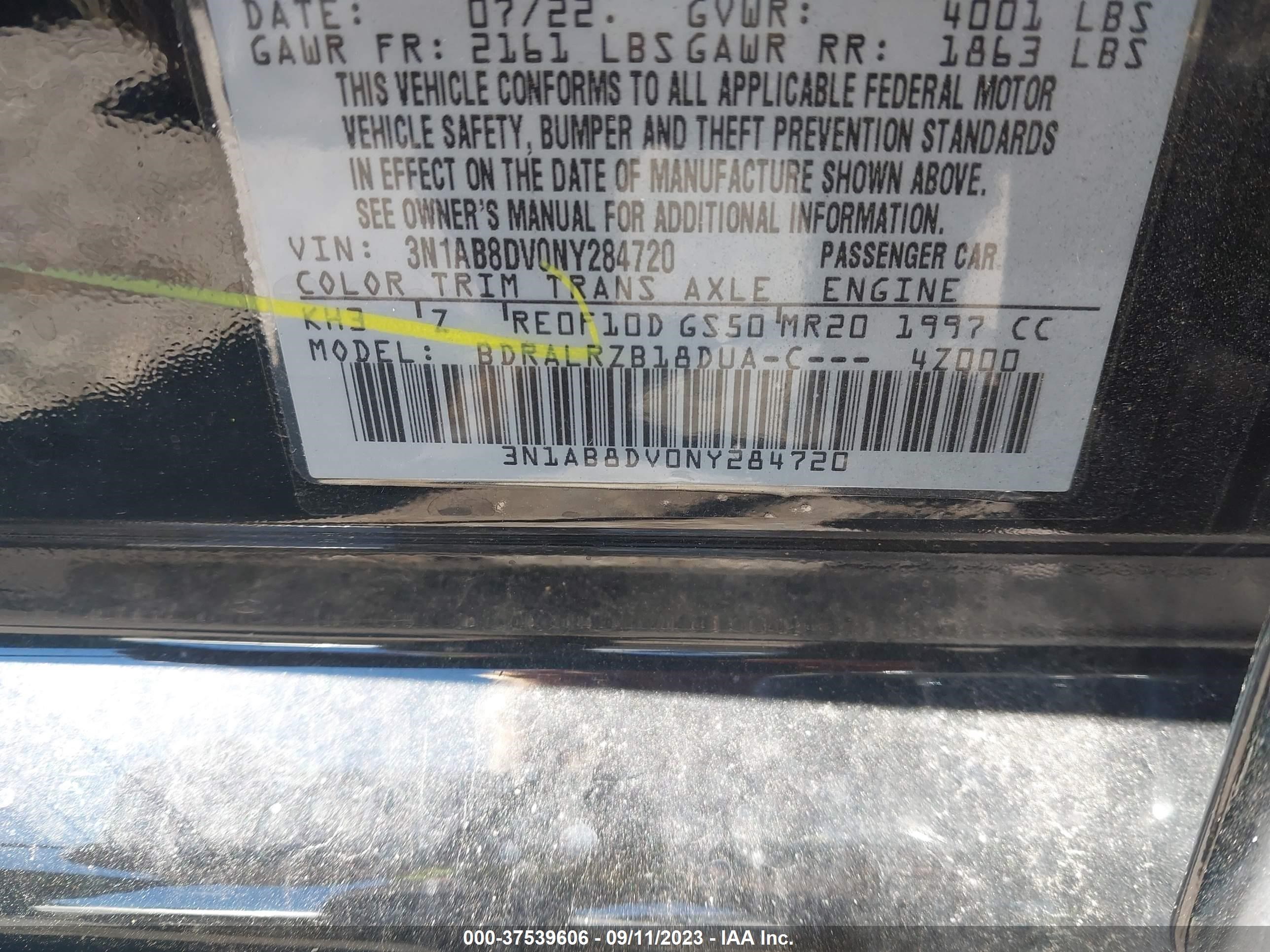 Photo 8 VIN: 3N1AB8DV0NY284720 - NISSAN SENTRA 