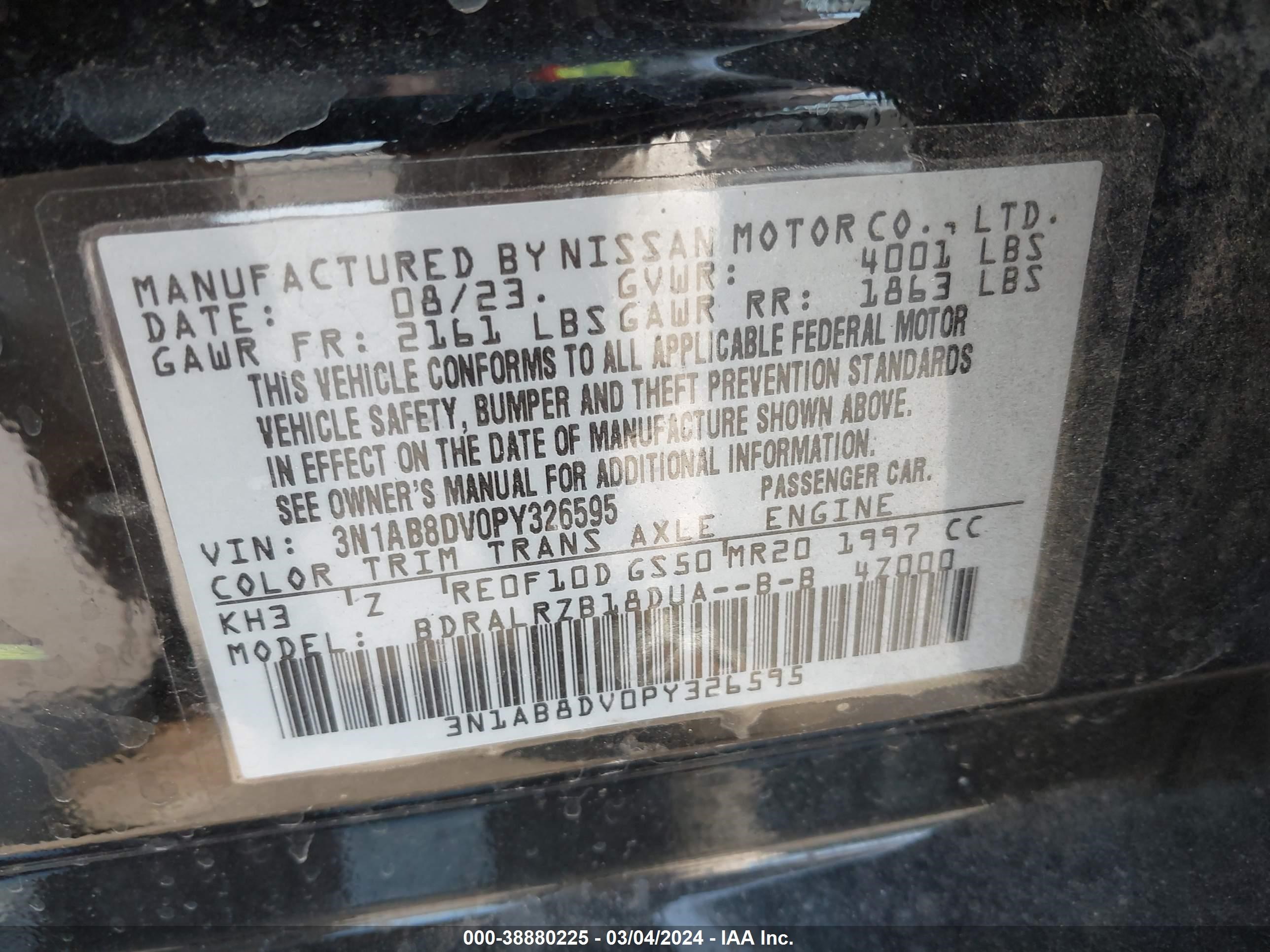 Photo 8 VIN: 3N1AB8DV0PY326595 - NISSAN SENTRA 