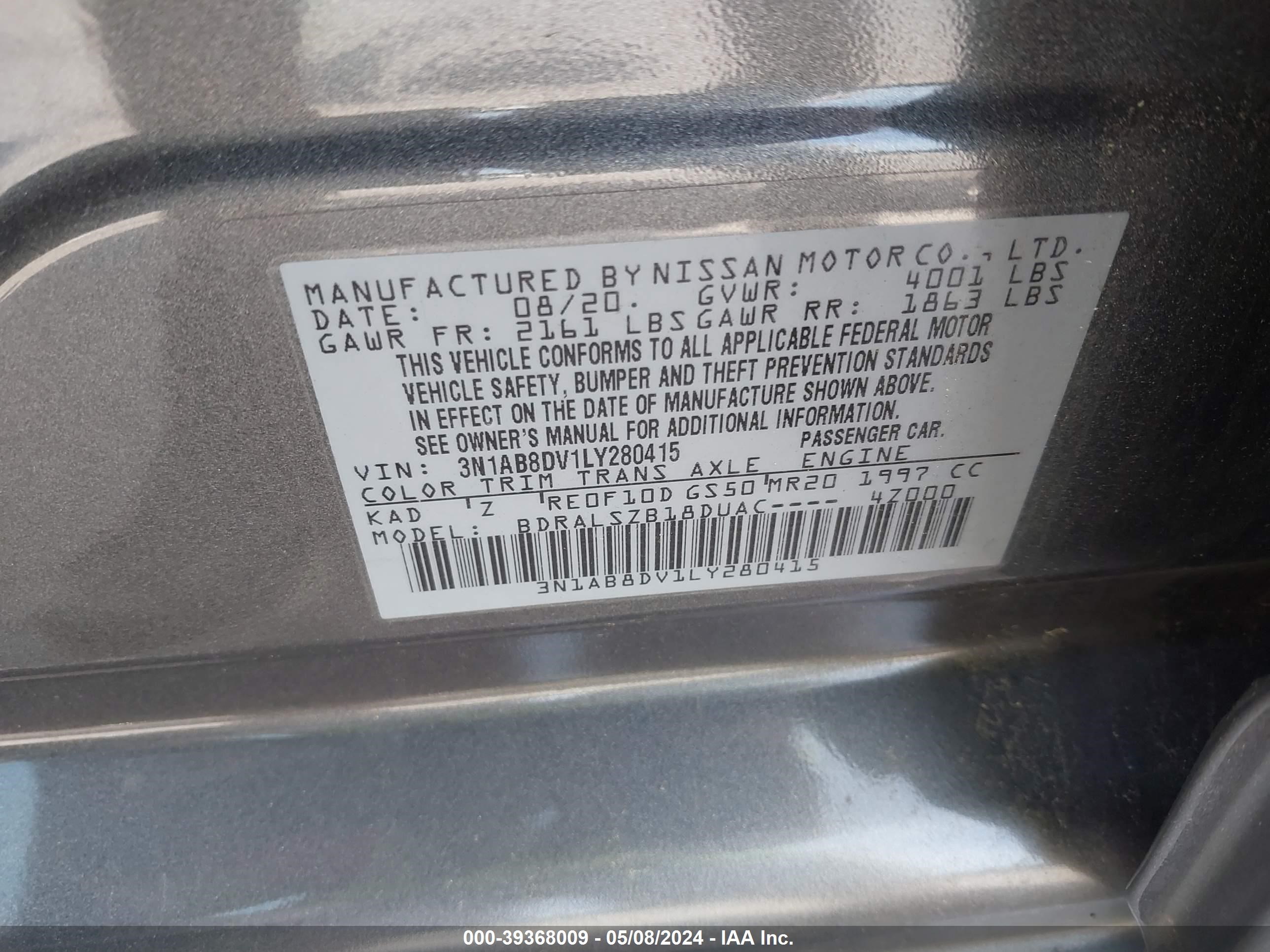 Photo 8 VIN: 3N1AB8DV1LY280415 - NISSAN SENTRA 