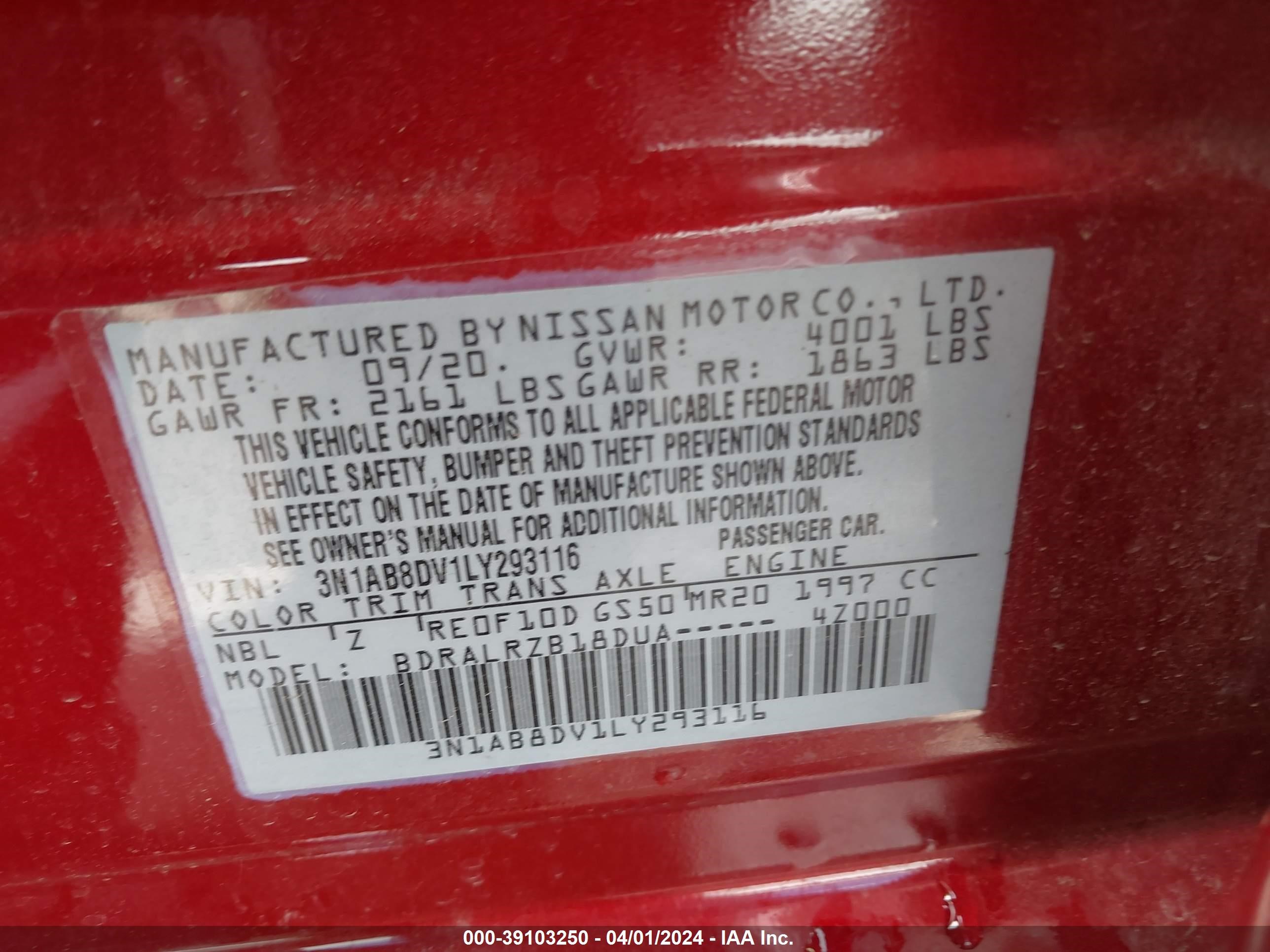 Photo 8 VIN: 3N1AB8DV1LY293116 - NISSAN SENTRA 