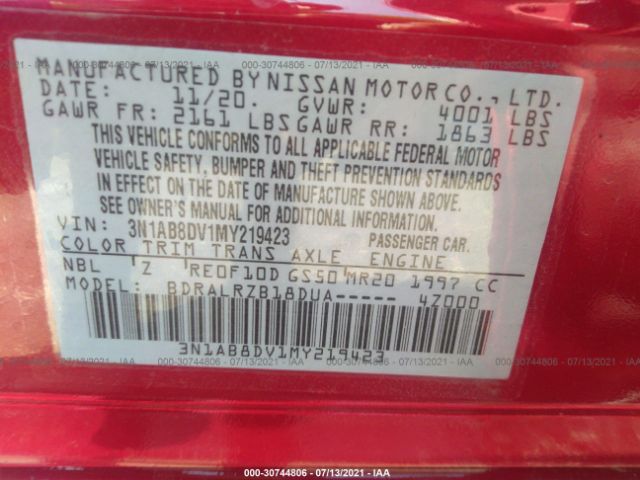 Photo 8 VIN: 3N1AB8DV1MY219423 - NISSAN SENTRA 