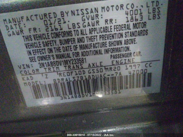 Photo 8 VIN: 3N1AB8DV1MY233581 - NISSAN SENTRA 