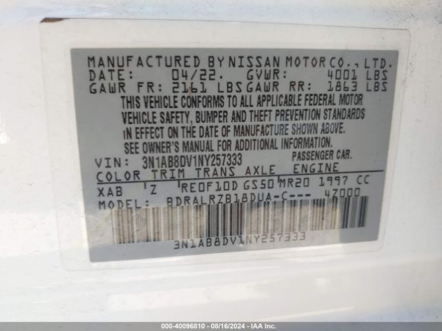 Photo 8 VIN: 3N1AB8DV1NY257333 - NISSAN SENTRA 