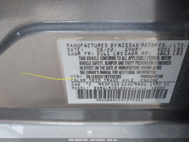 Photo 8 VIN: 3N1AB8DV1NY295385 - NISSAN SENTRA 