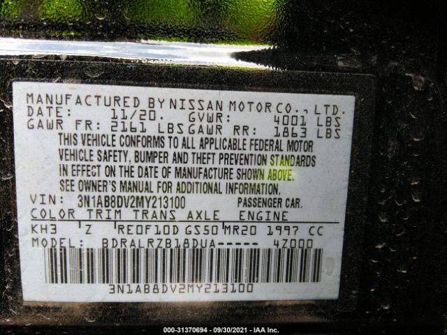 Photo 8 VIN: 3N1AB8DV2MY213100 - NISSAN SENTRA 